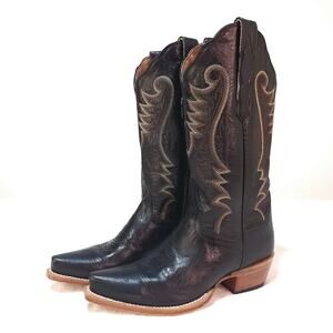 Dan Post Cowgirl Boots 6 B Black Western Snip Toe Scalloped Embroidered Leather